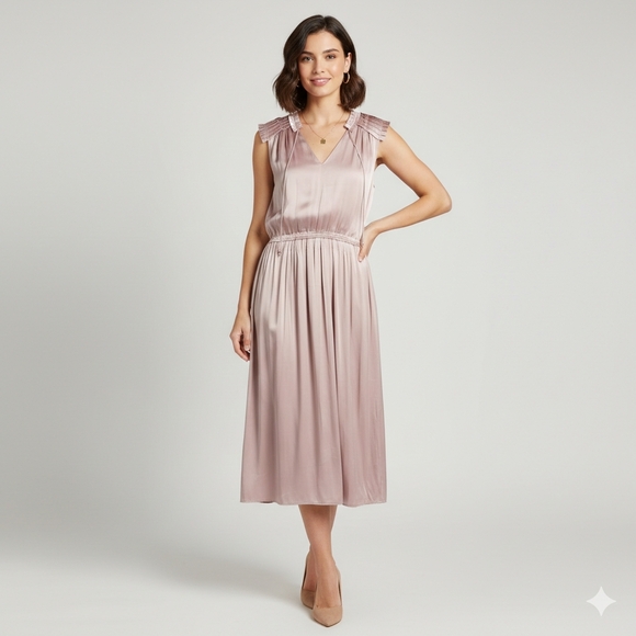 H&M Dresses & Skirts - H&M Sleeveless Midi Dress With Ties And Shoulder Detail  In Light Pink Size 8